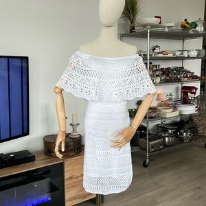 Romantic Beach Wedding VENUS White Crochet Off Shoulder Dress SzM